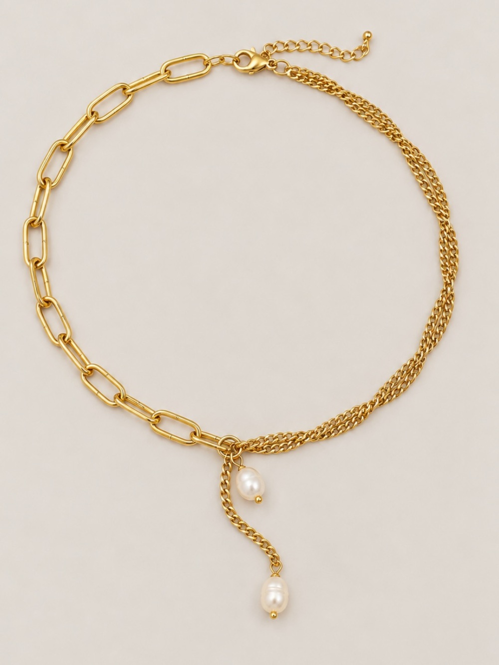 New! Gold Mixed Chain Pearl Drop Necklace NWOT